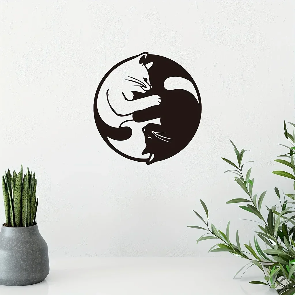 

CIFBUY Deco 1pcMetal Sign with Yin Yang Two Cats Home Decor Metal Wall Hanging Decor Statues Sculptures Garden Outdoor Ornaments