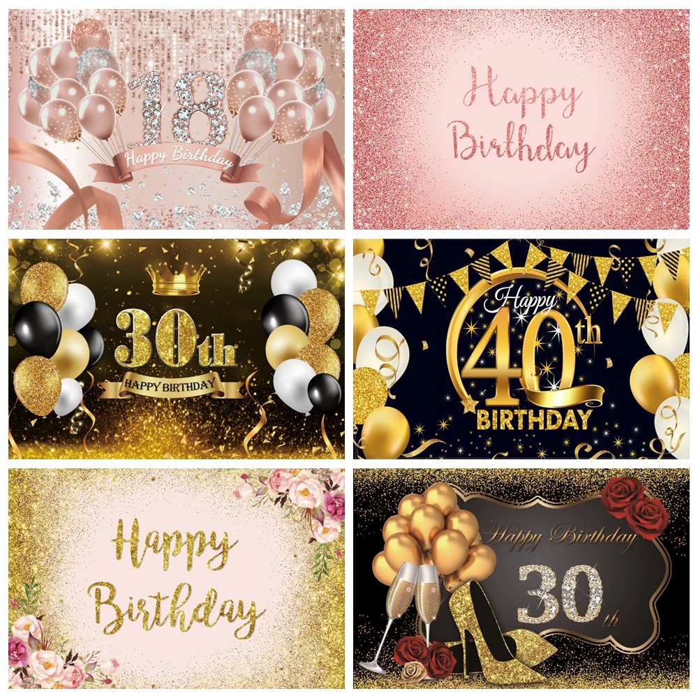 

Glitter Adult Birthday Photography Backdrop Balloons Birthday Party Banner Decor Photocall Photographic Background Photo Studio