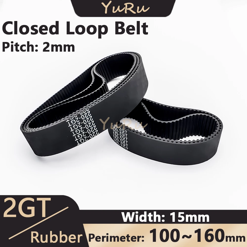 

2MGT 2GT Belt Width 15mm Rubber Closed Loop Perimeter 100 110 120 122 130 140 142 144 150 154 160mm GT2 Timing Synchronous