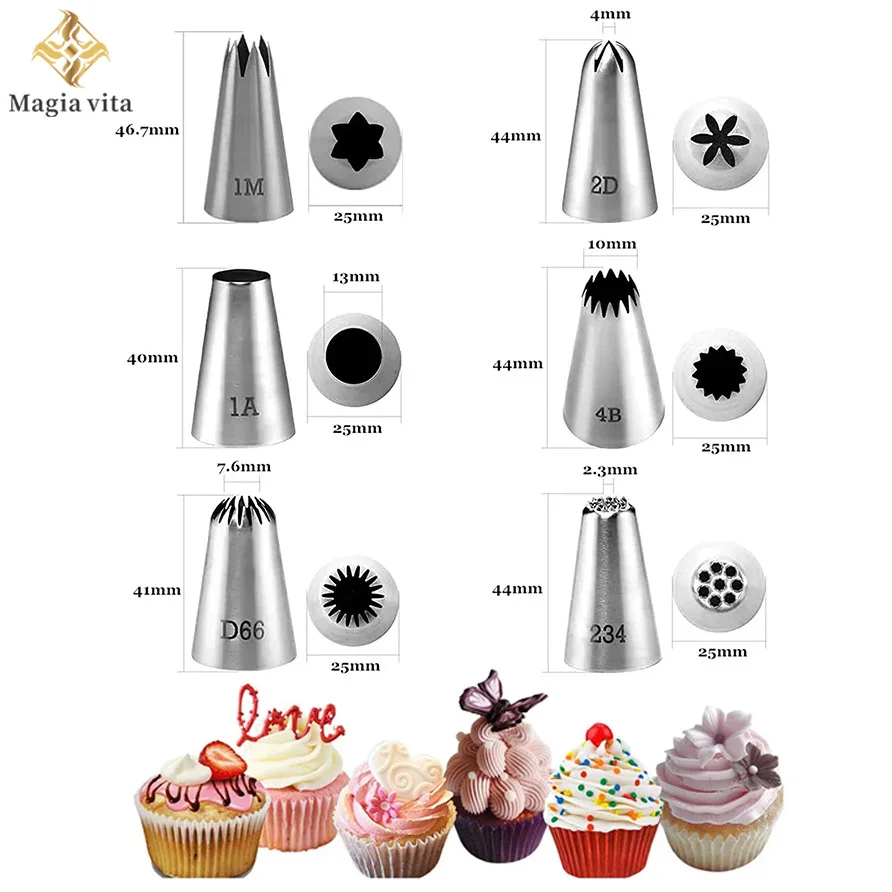 

6Pcs Rose Pastry Nozzles Cake Decorating Tool Flower Icing Piping Nozzle Cream Cupcake Tip Baking Accessory #1M 2D 4B 1A D66 234