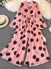 Women's Spring Casual Polka Dot Chiffon Jumpsuit Long Sleeve Elegant Loose Slim Overalls Female Fashion Outwear Beach Rompers 
Women's Spring Casual Polka Dot Chiffon Jumpsuit Long Sleeve Elegant Loose Slim Overalls Female Fashion Outwear Beach Rompers