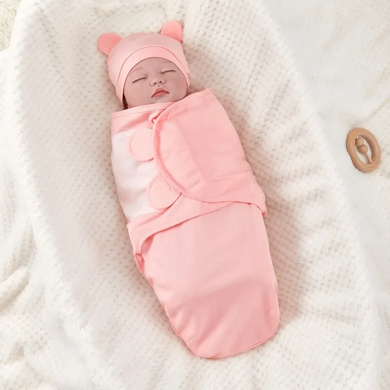 

Newborn Sleeping Bag Cotton Baby Swaddle Wrap Adjustable Newborn Sleepsack Hat Set Anti-kick Swaddle Warm Soft Blanket