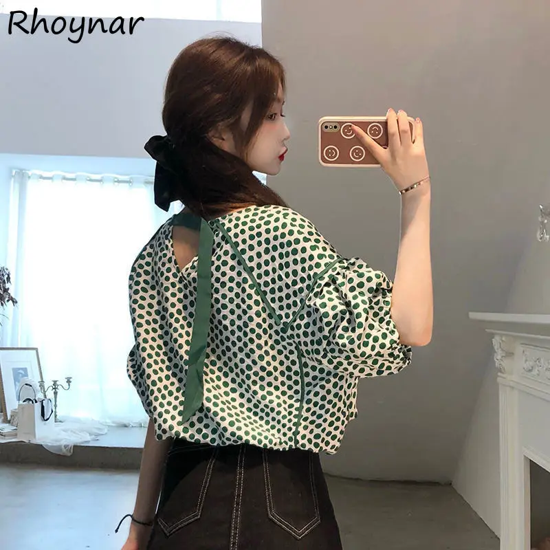 Blouses Women O-neck Short Puff Sleeve Polka Dot Loose Cozy Female Korean Style Simple Summer Design Sweet Backless Leisure Tops
Blouses Women O-neck Short Puff Sleeve Polka Dot Loose Cozy Female Korean Style Simple Summer Design Sweet Backless Leisure Tops