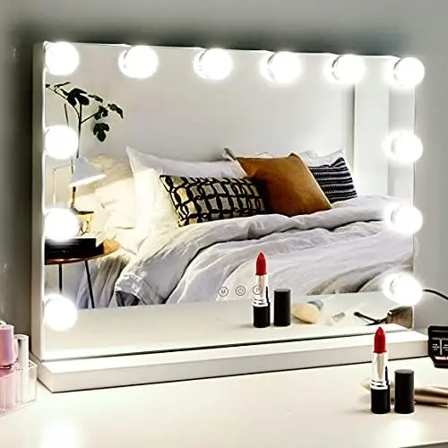 

MIVONDA Lighted Makeup Vanity Mirror with 3 Color Lights Dimmable LED Bulbs with 10X Magnification, 2in1 Tabletop and -Mounted