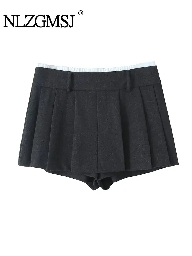 

Nlzgmsj TRAF 2024 Women New Fashion New Double Layered Waist Wide Pleated casual Short Style Skirt Pants Shorts Female Shorts