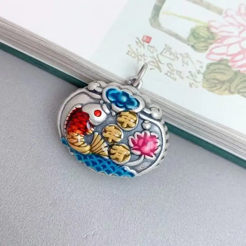 Enamel Pendant More Than Lotus Lock Pendant Handmade Retro Cloisonné Silver Double Sided
Enamel Pendant More Than Lotus Lock Pendant Handmade Retro Cloisonné Silver Double Sided