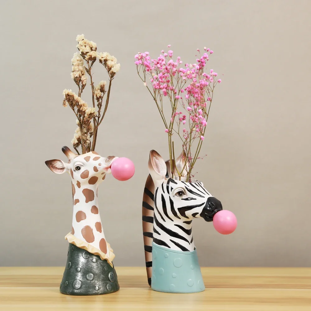 

Resin Succulent Plants Flower Planter Plant Pot Vases Basket Cartoon Animal Head Sculpture Zebra Giraffe Statue Home Decoration