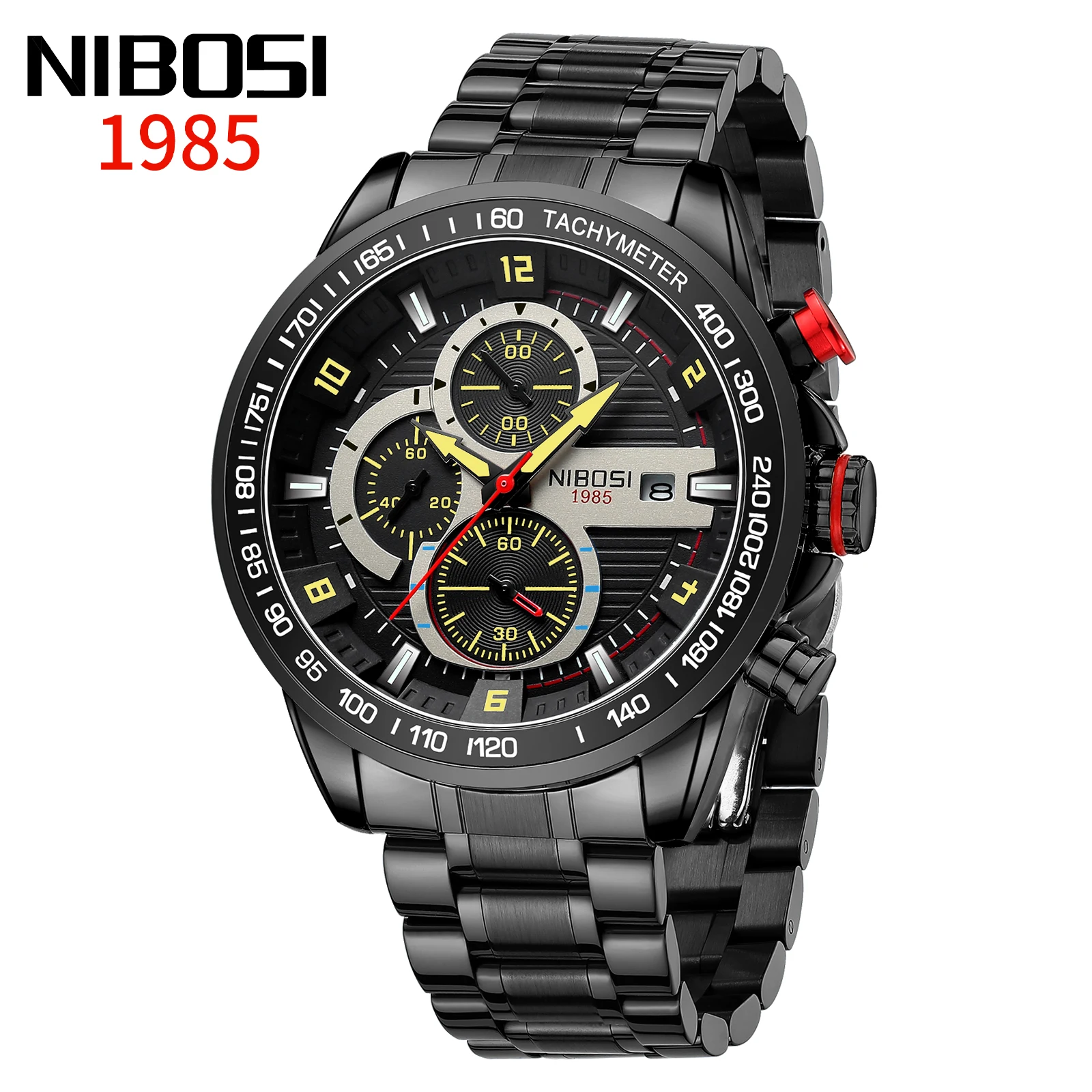 

NIBOSI Brand Luxury relogios masculino Watch Men Stainless Steel Watchband Waterproof Automatic Calendar Quartz Mens Watches