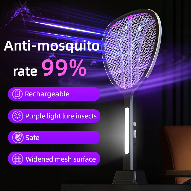 

2 In 1 Mosquito racket USB Rechargeable Fly Zapper Swatter with Purple Lamp Seduction Trap Summer Night Baby Sleep Protect tools