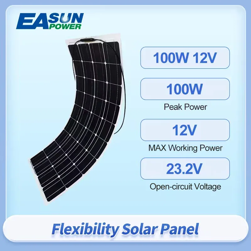 

Easun 12V 100W Solar Pv Home System Portable Flexible Solar Panel Kit Complete Photovoltaic Panel for Car Camper Boat Dropship