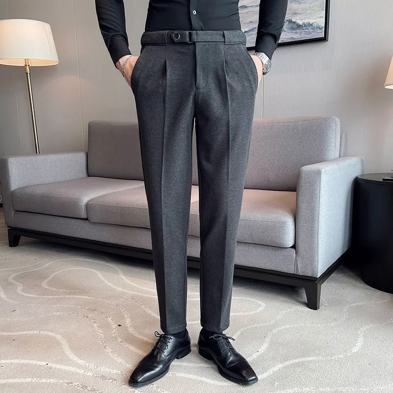 

2023 Autumn and Winter Casual Suit Pants for Men Slim Thickened Woolen British Style Brushed Business Dress