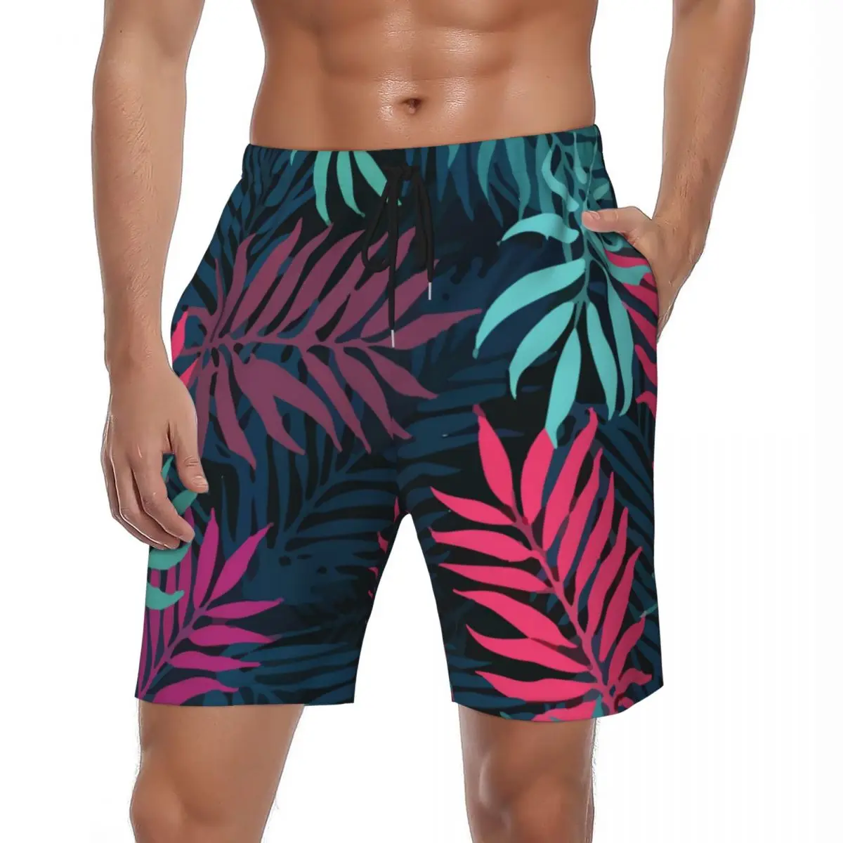 

Summer Gym Shorts Men Tropical Palm Sports Fitness Colorful Tree Leaf Board Short Pants Casual Quick Dry Beach Trunks Plus Size