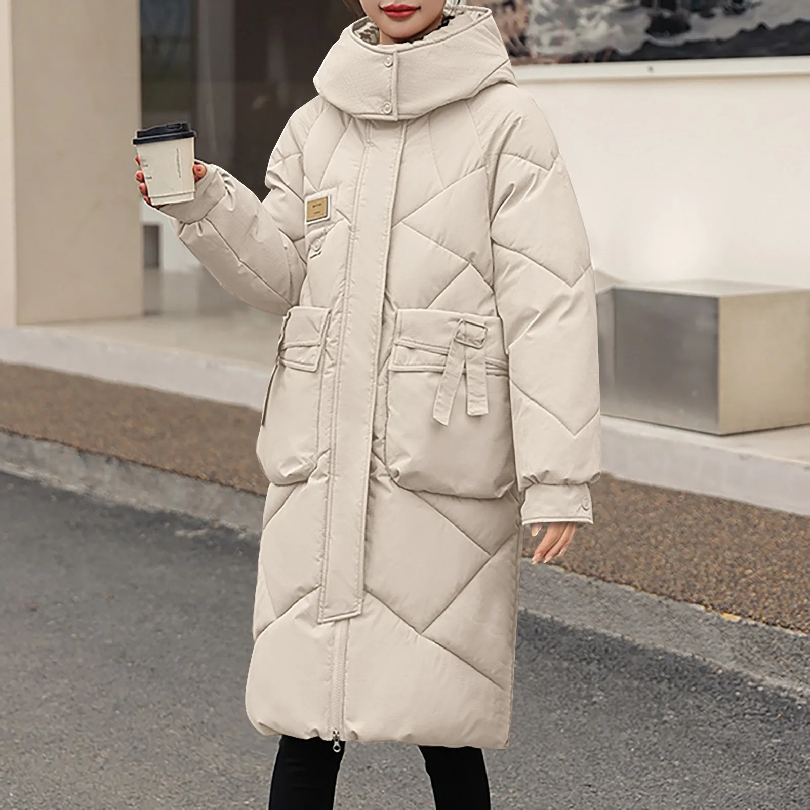 

Зимнее женское теплое толстое пальто, женская верхняя одежда, зимняя одежда, куртка средней длины с капюшоном и хлопковой подкладкой, повседневное Свободное пальто