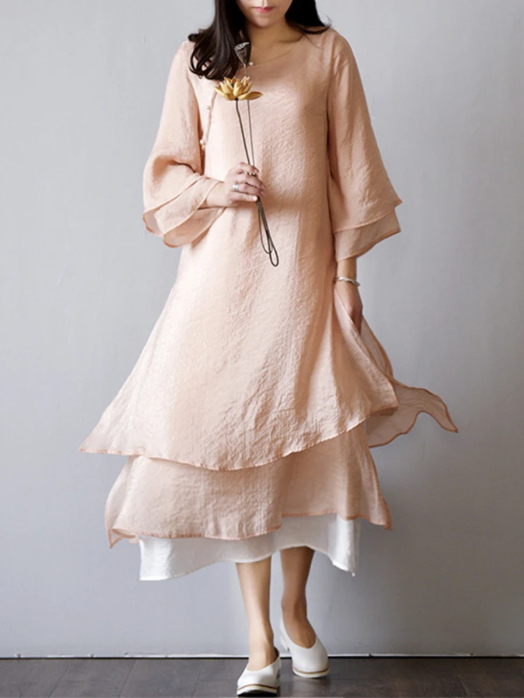 White Dress Women Round Neck Quarter Sleeve Loose Waist Bilayer Solid Color New Women Clothing Leisure Vintage Dress Streetwear
White Dress Women Round Neck Quarter Sleeve Loose Waist Bilayer Solid Color New Women Clothing Leisure Vintage Dress Streetwear