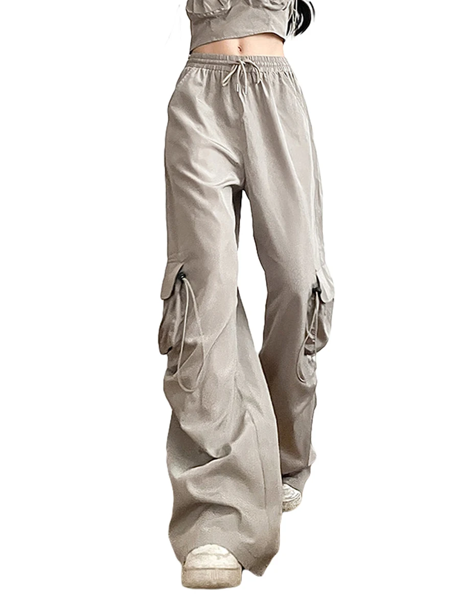 

Женские Мешковатые брюки-карго Y2k, брюки с завышенной талией, с оборками, парашютные брюки, длинные брюки с карманами