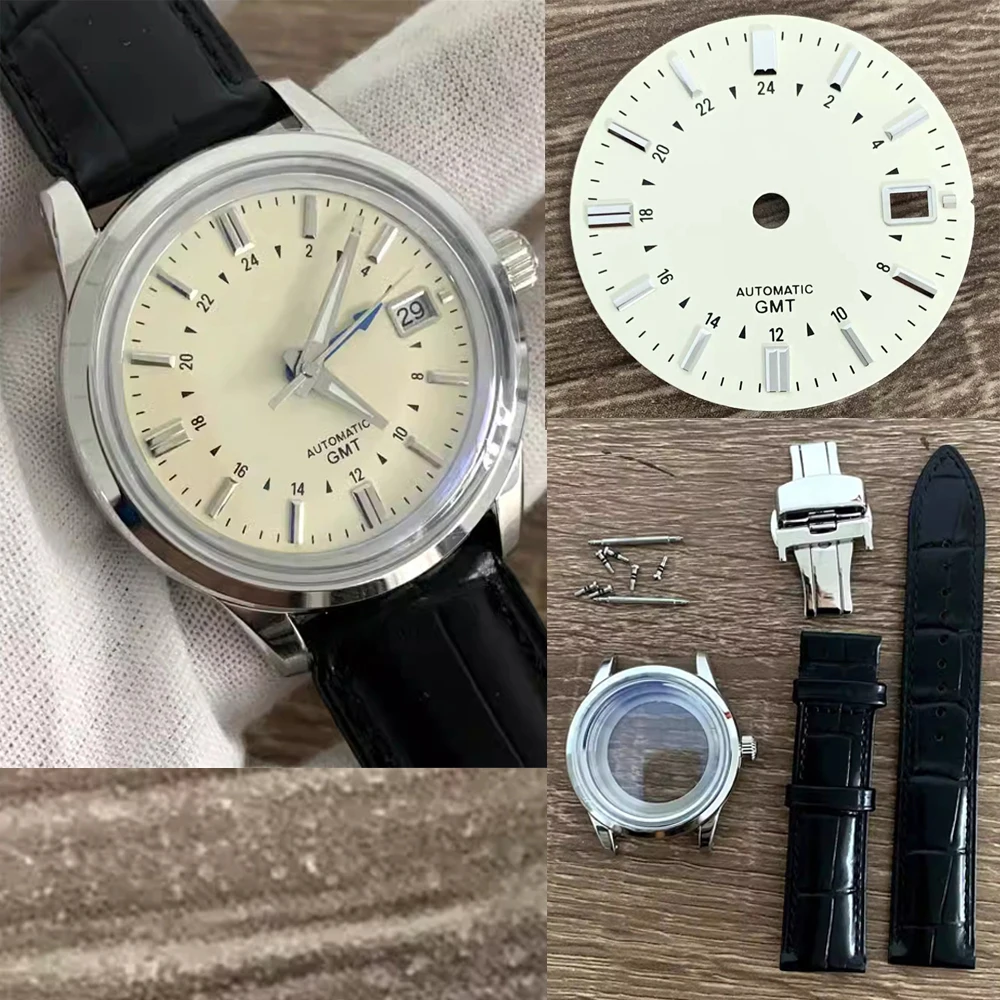 Stainless Steel 39mm Watch Case Butterfly Clasp Leather Watchband and 31mm Dial, Case Strap Dial Set for NH34 GMT Movement Parts
Stainless Steel 39mm Watch Case Butterfly Clasp Leather Watchband and 31mm Dial, Case Strap Dial Set for NH34 GMT Movement Parts