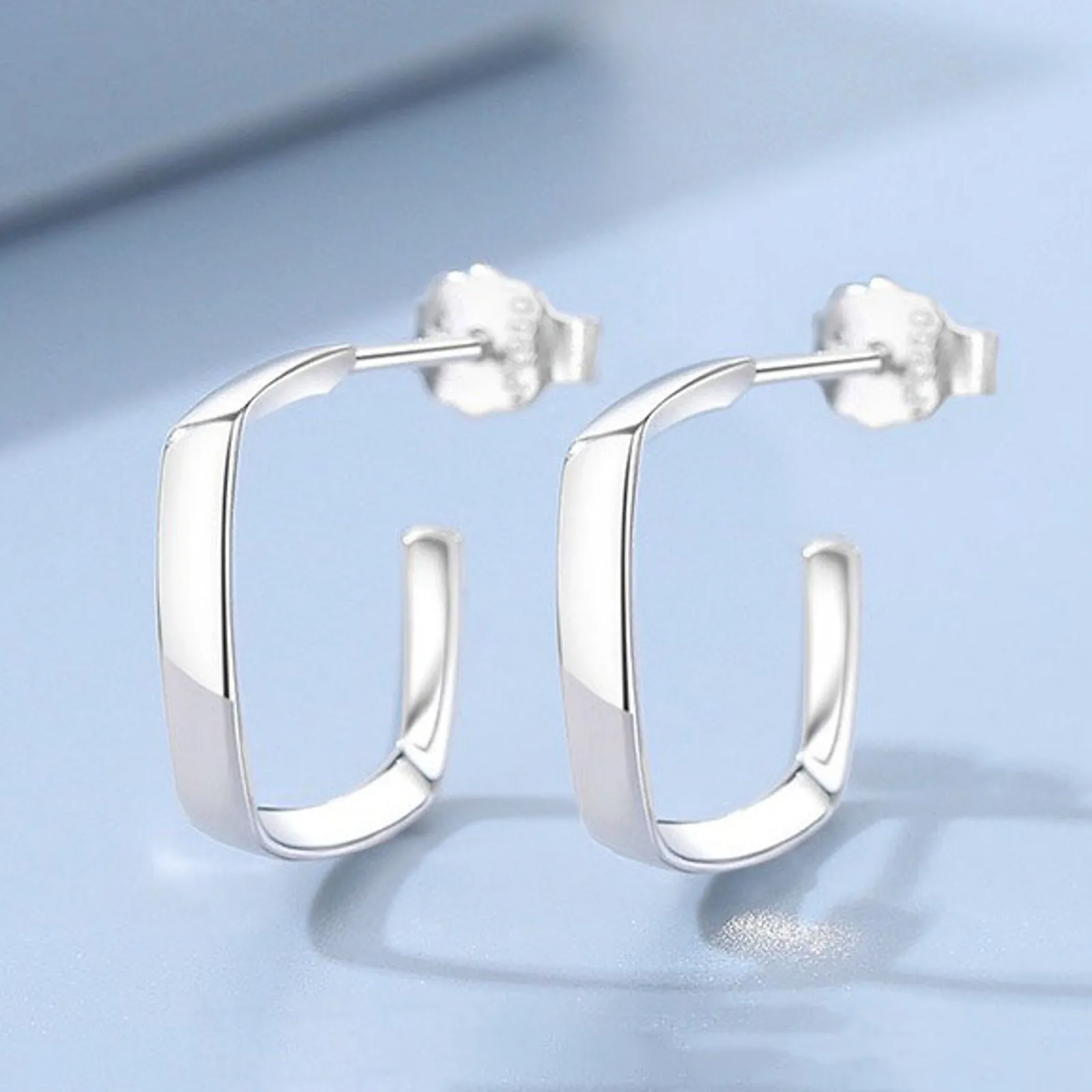 

PT950 Pure Platinum 950 Stud Women Gift Lucky Geometry Square Earrings 3.8-4g