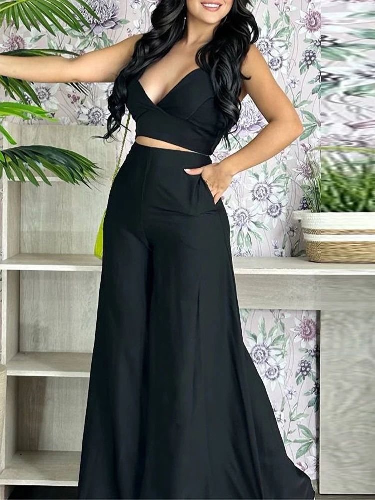 Женский комплект из жилета и брюк, однотонный Повседневный стильный комплект из жилета без рукавов и широких штанов, из полиэстера, с высокой талией и карманами, осень 2022 
Женский комплект из жилета и брюк, однотонный Повседневный стильный комплект из жилета без рукавов и широких штанов, из полиэстера, с высокой талией и карманами, осень 2022