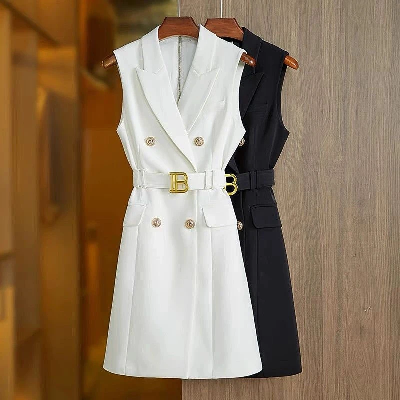 2022 Summer New Sleeveless Lace-up Waist Metal Buckle Temperament Slim Black And White Ins Women's Suit Dress
2022 Summer New Sleeveless Lace-up Waist Metal Buckle Temperament Slim Black And White Ins Women's Suit Dress