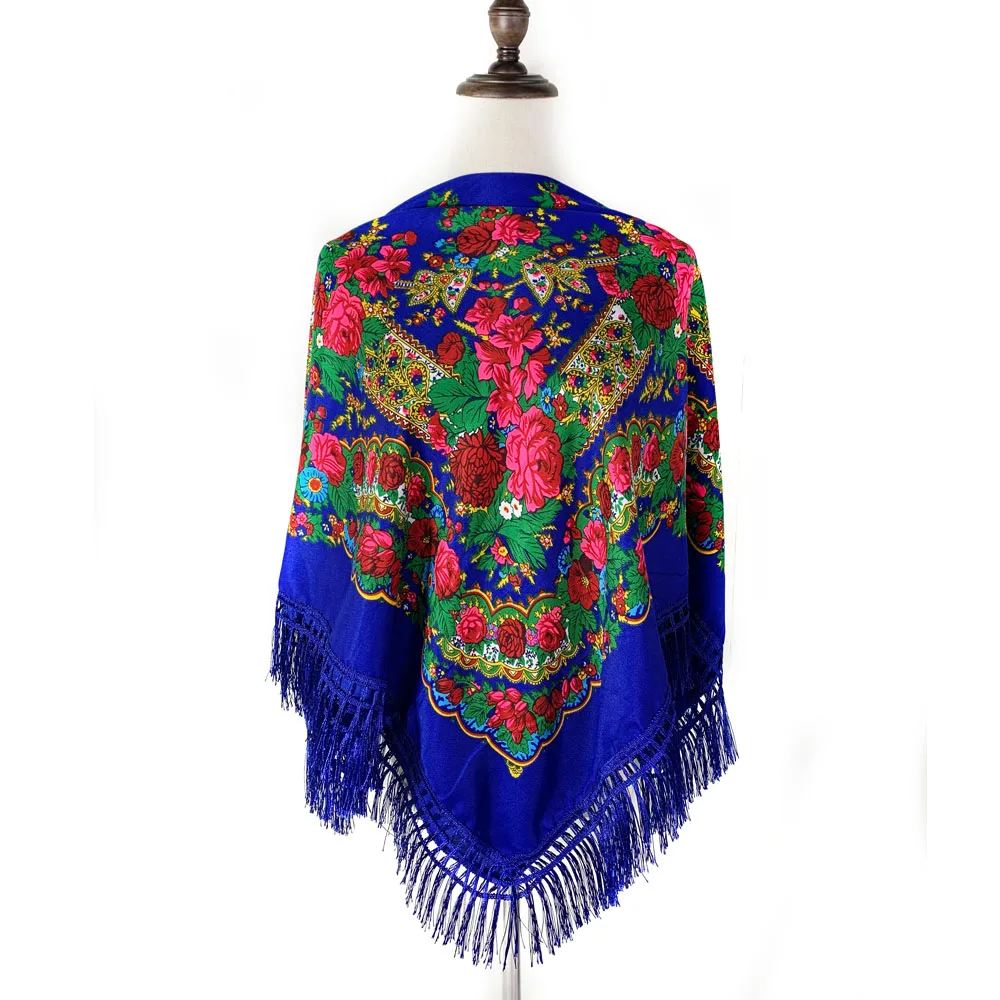 

120*120 см русский квадратный шарф женский роскошный цветочный принт украинская шаль Ретро бахрома бабушка платок головные повязки