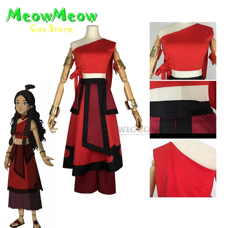 

Anime Avatar The Last Airbender Cosplay Katara Fire Nation Cosplay Costume Red Uniform Adult Women Halloween Carnival Clothes
