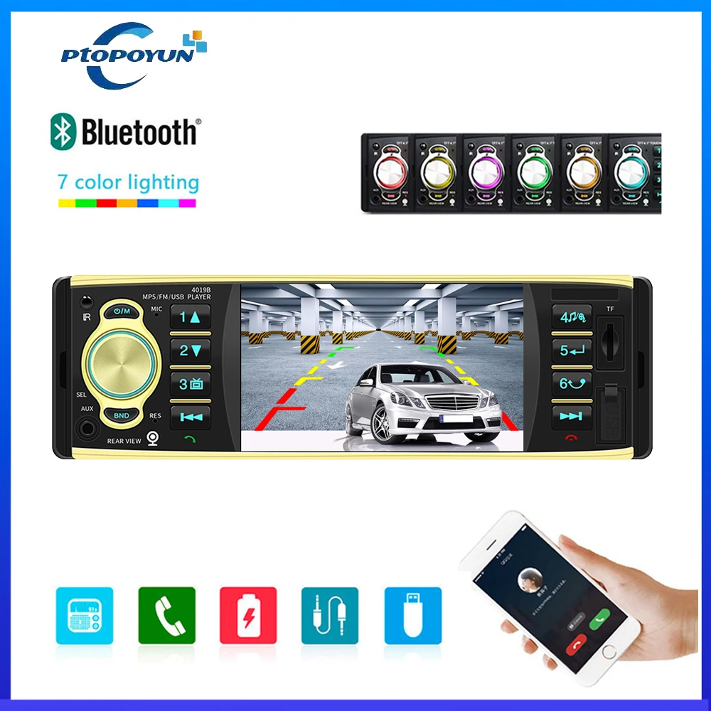 

Ptopoyun 1 din Car Radio Tape Recorder MP5 Player FM Audio Stereo USB/SD AUX Input Bluetooth Autoradio Support Rear View Camera