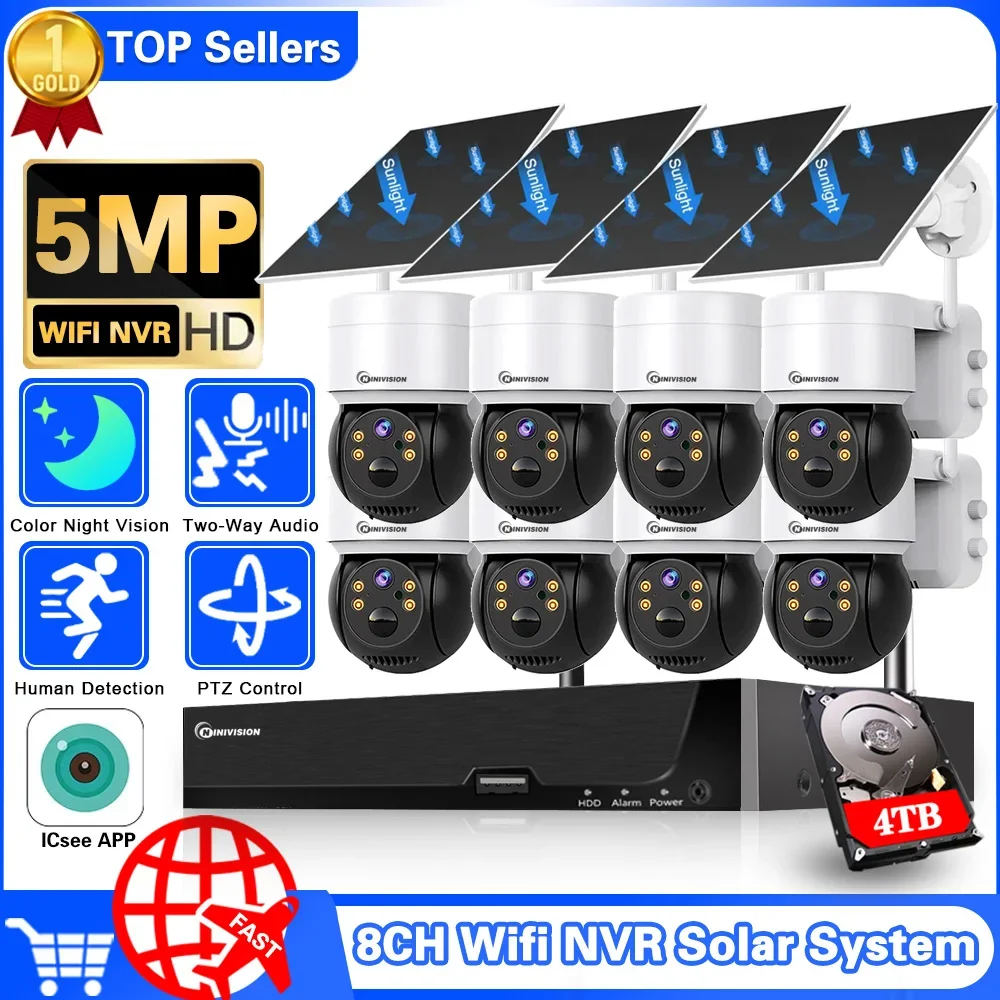 8CH 5MP WiFi NVR Solar Panel Battery Surveillance Camera Sysrtem Wireless 4MP PTZ Security Color Night Vision Surveillance Kit
8CH 5MP WiFi NVR Solar Panel Battery Surveillance Camera Sysrtem Wireless 4MP PTZ Security Color Night Vision Surveillance Kit