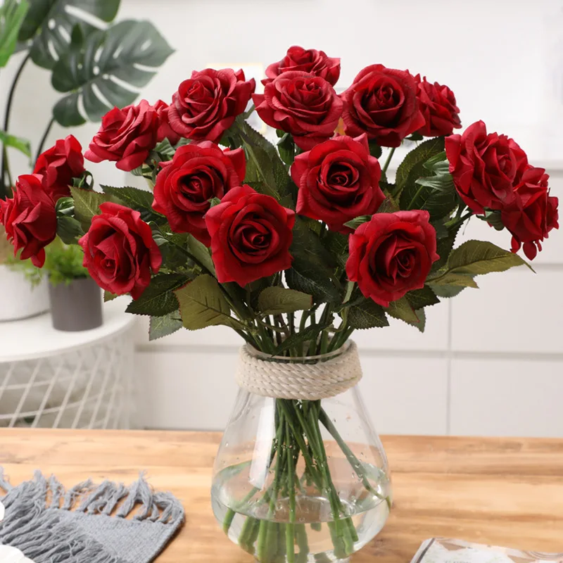 

12PCS Artificial Silk Flowers Realistic Roses Bouquet Long Stem for Home Wedding Decoration Party