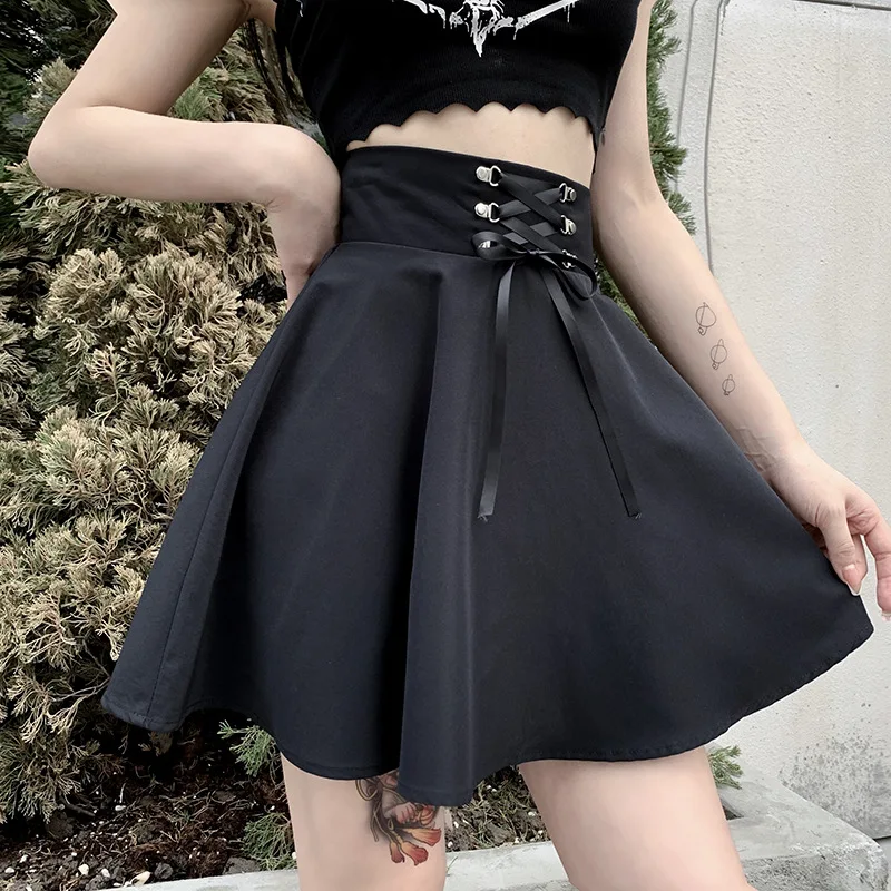 

Women's Basic Versatile Flared Casual Mini Skater Skirt High Waisted School Skirt Goth Skirt Punk Skirt Black Skirt