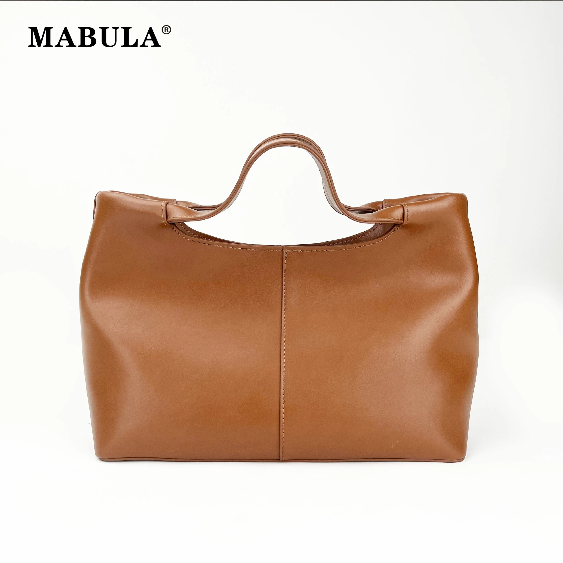 

MABULA Simple Ladies Brand Genuine Leather Satchel Handbag Luxury Clutch Purse Classical Black Removable Strap Shoulder Bag