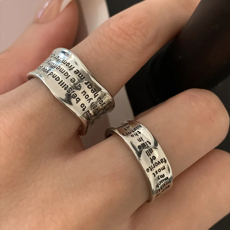 

925 Sterling Silver Irregular Letters Rings for Women Men Female Simple Retro Style Couple Handmade Fine Jewelry Bijoux Gift