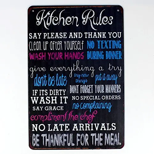 kitchen rules metal tin sign suitable for home and kitchen Bar Cafe Garage Wall Decor Retro vintage 8 X 12 inch
kitchen rules metal tin sign suitable for home and kitchen Bar Cafe Garage Wall Decor Retro vintage 8 X 12 inch