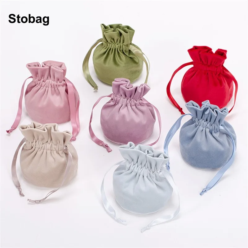 

StoBag 5pcs Colorful Velvet Bags Drawstring Flannel Cloth Small Jewelry Gift Storage Packaging Portable Pocket Organizer Pouch