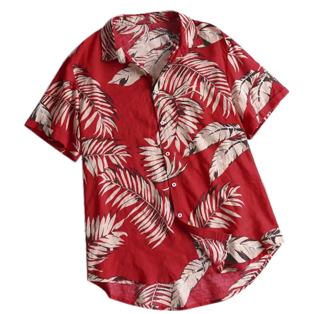 

Рубашка мужская с цветочным принтом, короткий рукав, уличная мода в стиле Харадзюку, Гавайская Повседневная пляжная с карманами, 1 шт., на лето