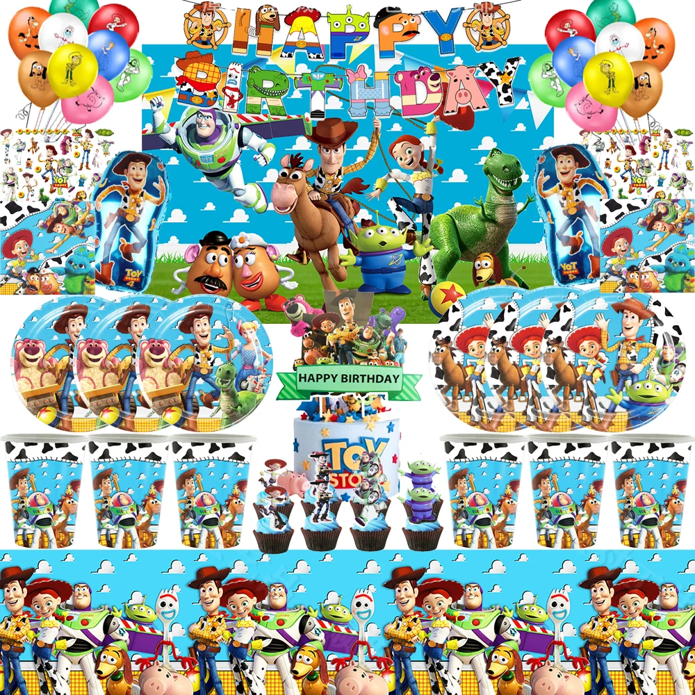 

Disney Toy Story Theme Birthday Party Decoration Paper Tableware Cup Plate Napkin Buzz Woody Balloons Baby Shower Party Supplies