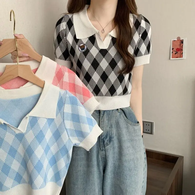 Polo Collar Ice Silk Knitted Short Sleeve T-Shirt for Women Sweet Spicy Girls Summer 2024 Crop Tops Kawaii Clothes Korean
Polo Collar Ice Silk Knitted Short Sleeve T-Shirt for Women Sweet Spicy Girls Summer 2024 Crop Tops Kawaii Clothes Korean