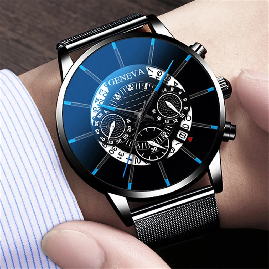 

Модные крутые мужские наручные часы с ремешком из нержавеющей стали, уникальные цифровые, грандиозные, многослойные, Мужские кварцевые, наручные часы с ремешком-сеткой Montre Homme