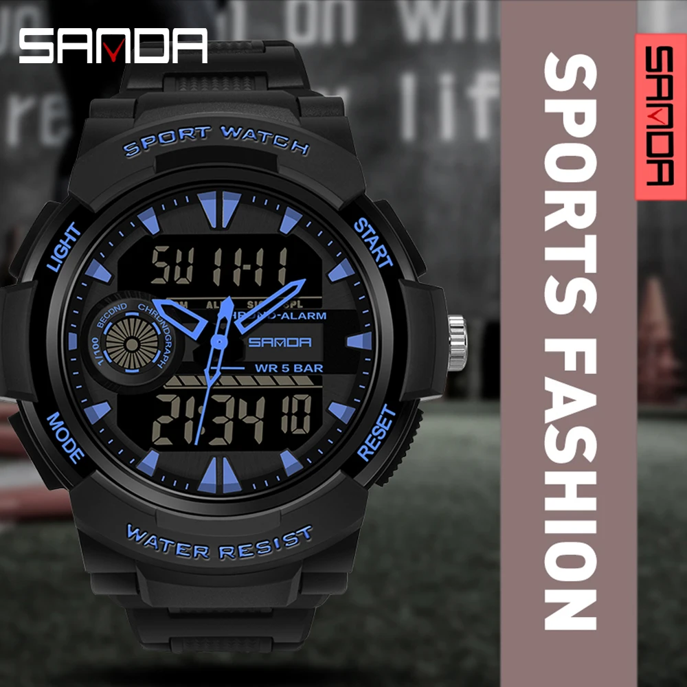 

SANDA 6002 New design Large Men Watches Digital Sport Watch Luminous 5BAR Waterproof Male Quartz Dual Display relogio masculino