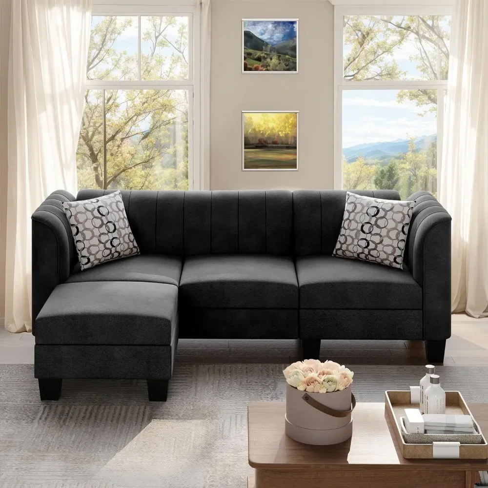 

Секционный диван-трансформер, L-образный диван из льняной ткани, с высоким подлокотником, для гостиной, 3 места