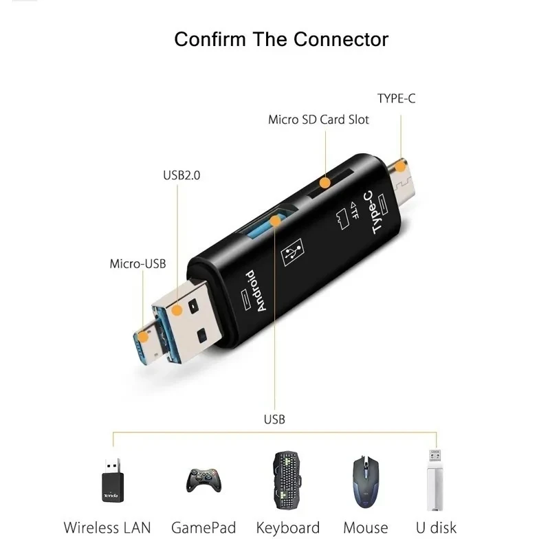 5 in 1 Multifunction Usb 2.0 Type C/Usb /Micro Usb/Tf/SD Memory Card Reader OTG Card Reader Adapter Mobile Phone Accessories
5 in 1 Multifunction Usb 2.0 Type C/Usb /Micro Usb/Tf/SD Memory Card Reader OTG Card Reader Adapter Mobile Phone Accessories