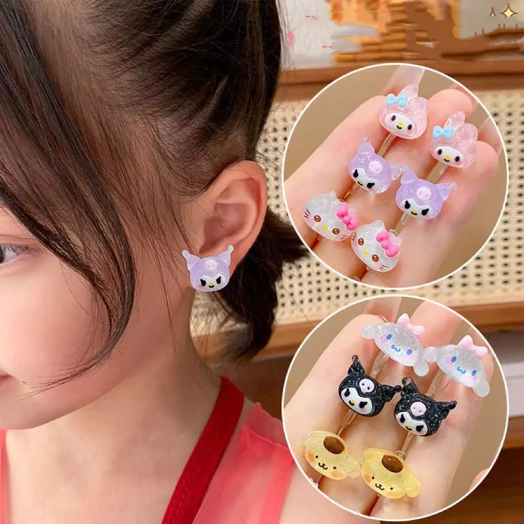 

Sanrio Needle Ear Studs Silver Anime Hello Kitty Cinnamoroll Melody Kuromi Kawaii Cute Cartoon Small Earrings Accessories Gift