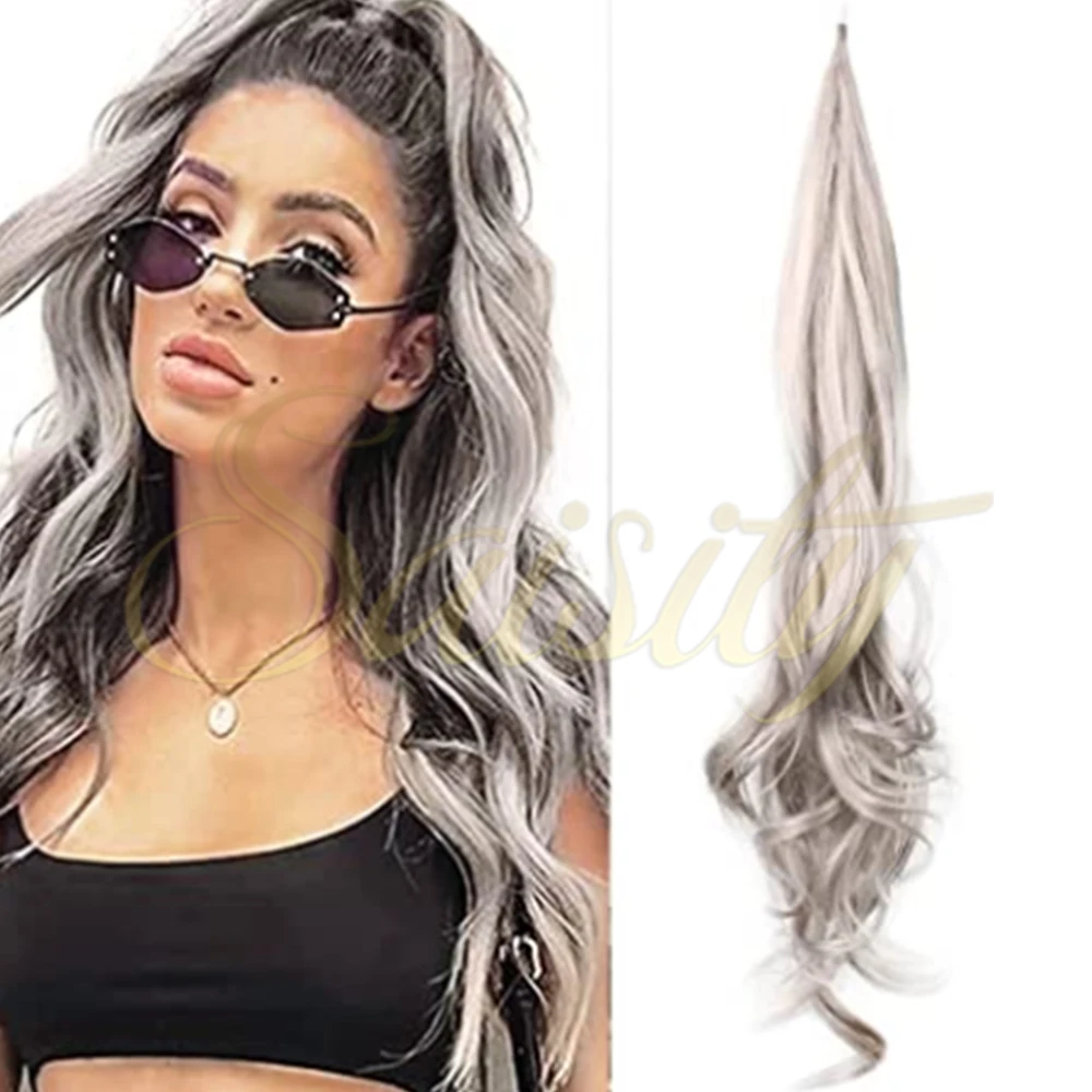 

Synthetic 32 Inch Flexible Wrap Around Ponytail Extension Long Ponytail Hair Extensions Curly Hairpiece for Women Saisity