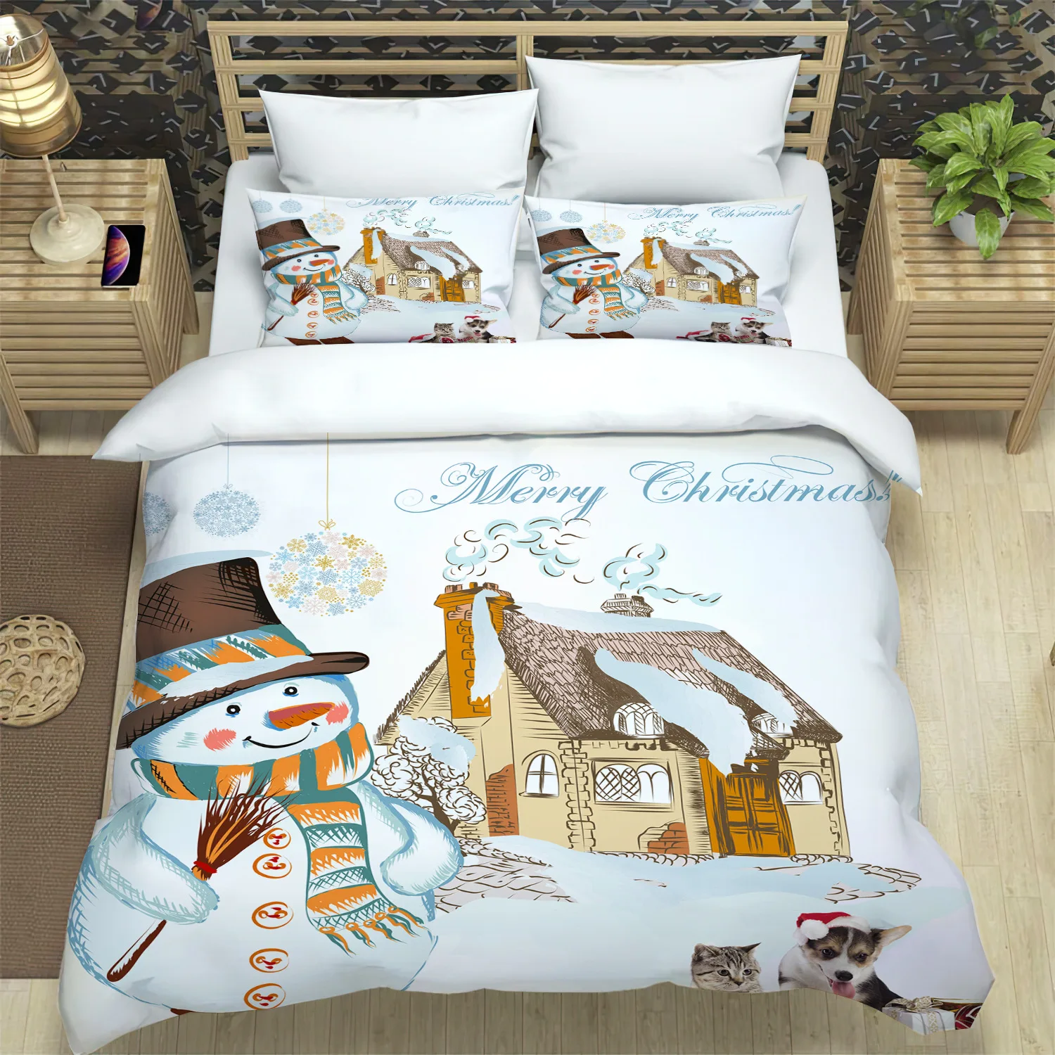 

Рождественский Комплект постельного белья, одинарный, двойной, полный, Королевский, большой размер, Белый, снеговик, Комплект постельного белья Aldult, детская спальня, комплект из двух предметов с трехмерным принтом 013