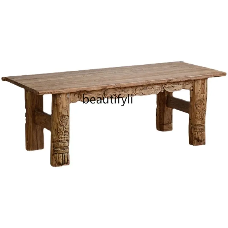 

Деревянный чайный столик в старинном стиле, журнальный чайный столик и стул в ретро стиле, комбинированный Большой Резной Стол из массива дерева