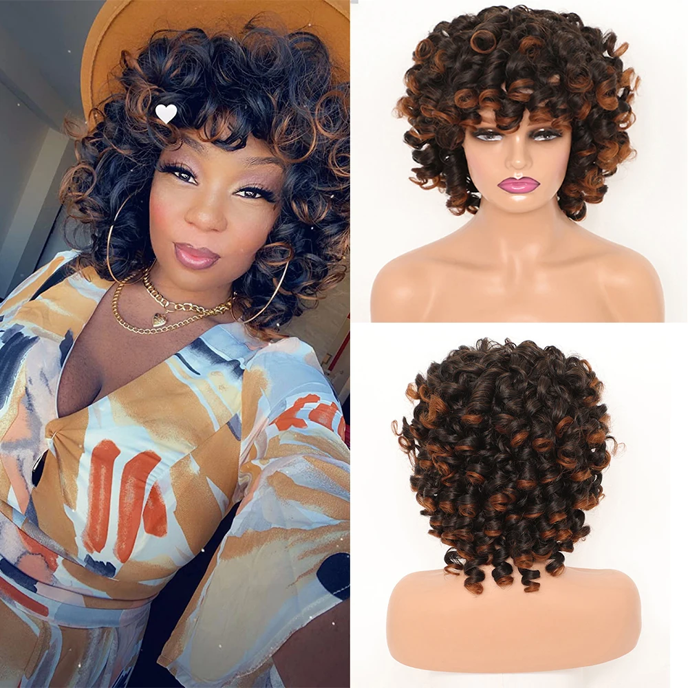 Short Curly Bob Wig with Bangs Ombre Brown Afro Kinky Curly Wig for Women Big Bouncy Fluffy Curly Wigs Natural Syntehtic Hair
Short Curly Bob Wig with Bangs Ombre Brown Afro Kinky Curly Wig for Women Big Bouncy Fluffy Curly Wigs Natural Syntehtic Hair