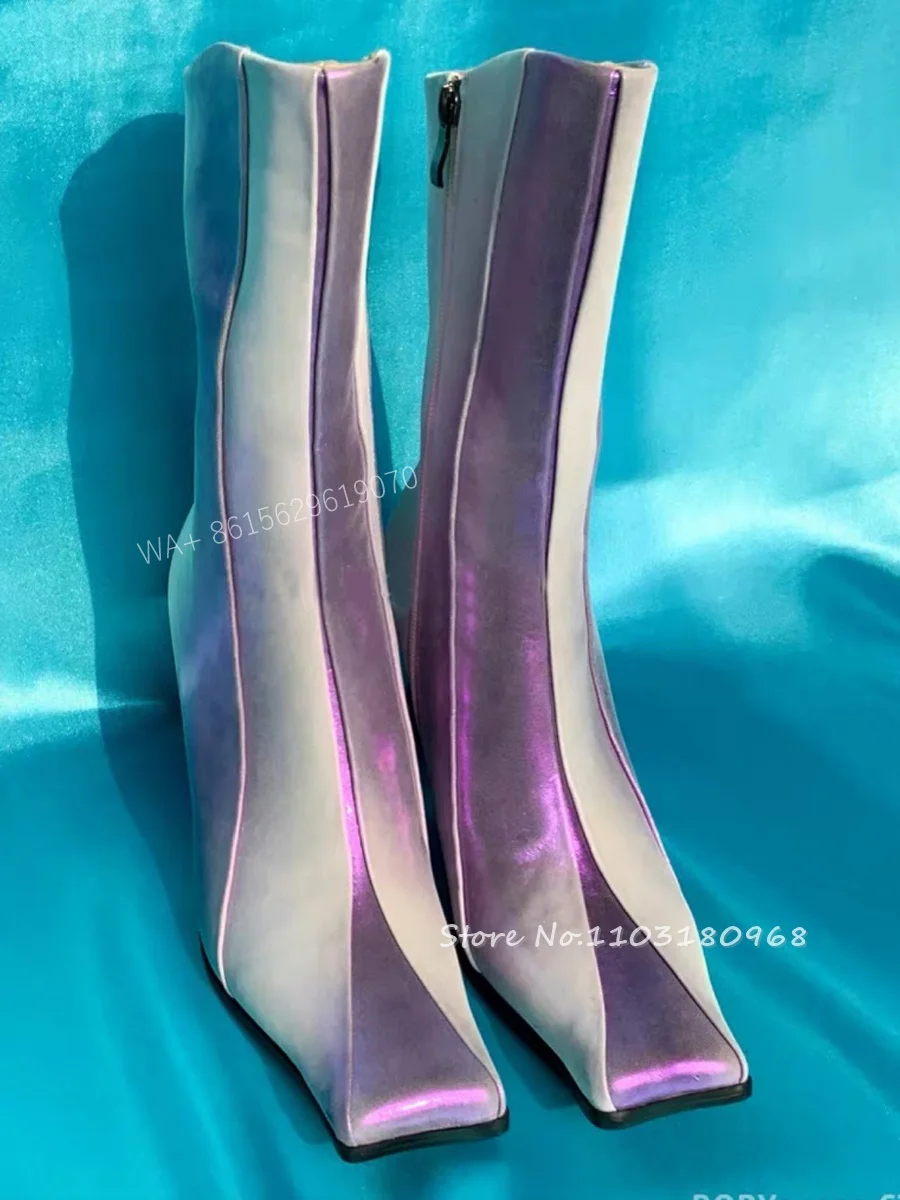2023 New Splicing Aurora Laser Boots Woman Square Toe Retro Unique Design Mid-Calf Boots Zipper Chunky Heels Party Dress Shoes
2023 New Splicing Aurora Laser Boots Woman Square Toe Retro Unique Design Mid-Calf Boots Zipper Chunky Heels Party Dress Shoes