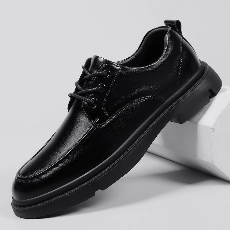 

Туфли мужские из натуральной кожи, оксфорды на шнуровке, плоская подошва, Уличная Повседневная модная деловая обувь, черные