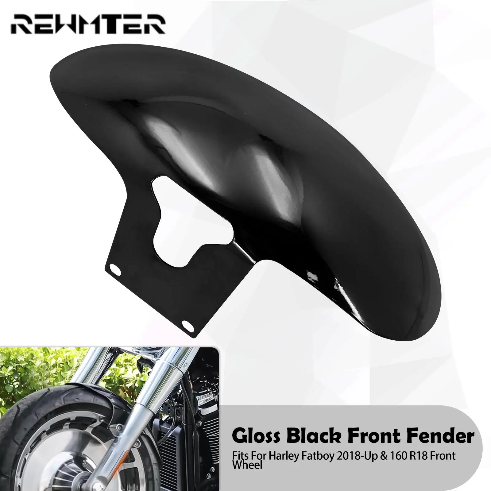 

Motorcycle Gloss Black Front Fender Mudguard Cover Iron For Harley Softail M8 Fatboy FLFBS FLFB 2018-23 For 160 R18 Front Wheel
