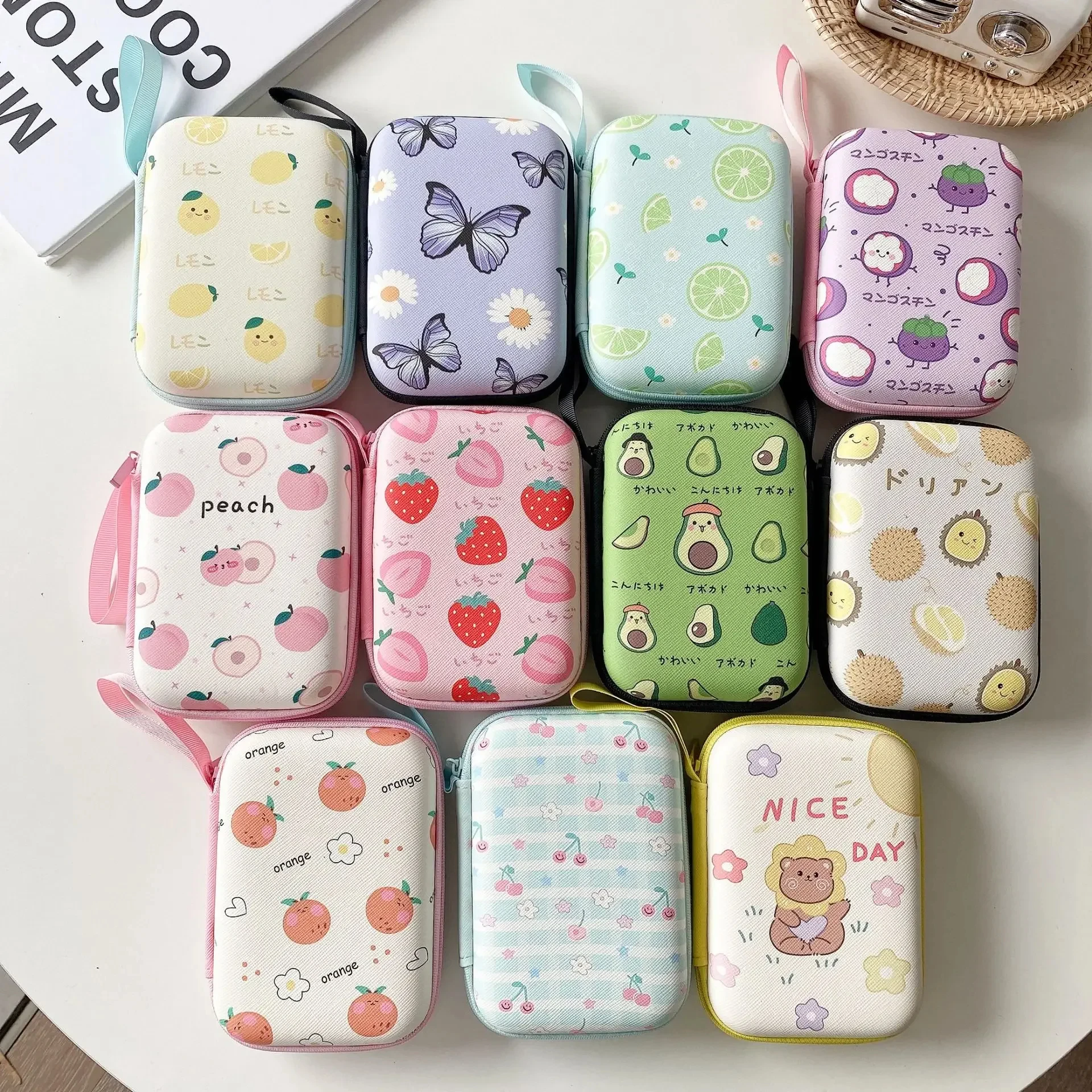 

Cute Cartoon Fruit Pattern Headphone Data Cable Storage Bags Charger Power Bank Rectangular Box Zipper Bag Pocket