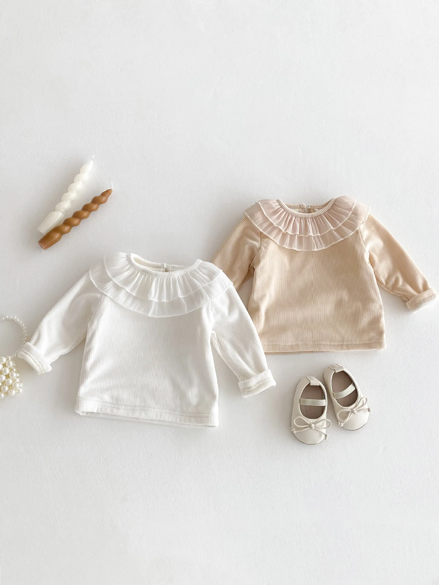 2025 Winter New Baby Girls Ruffle Collar Fleece Tees Infant Solid Bottoming Shirt Toddler Girls Plus Velvet Thick Warm Tops 29 S7a7c45f63b044f9096913b83658b850ay